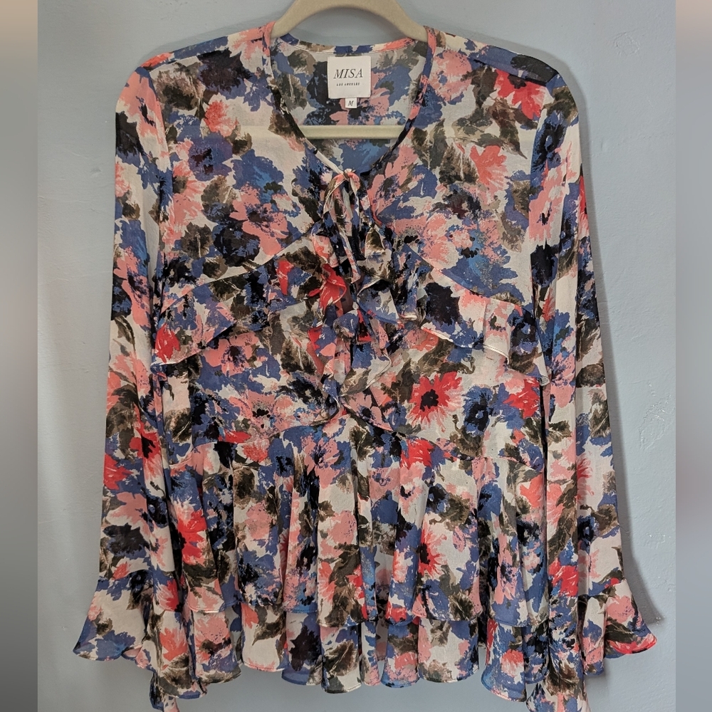 Misa Los Angeles Silky Floral Ruffle Tunic